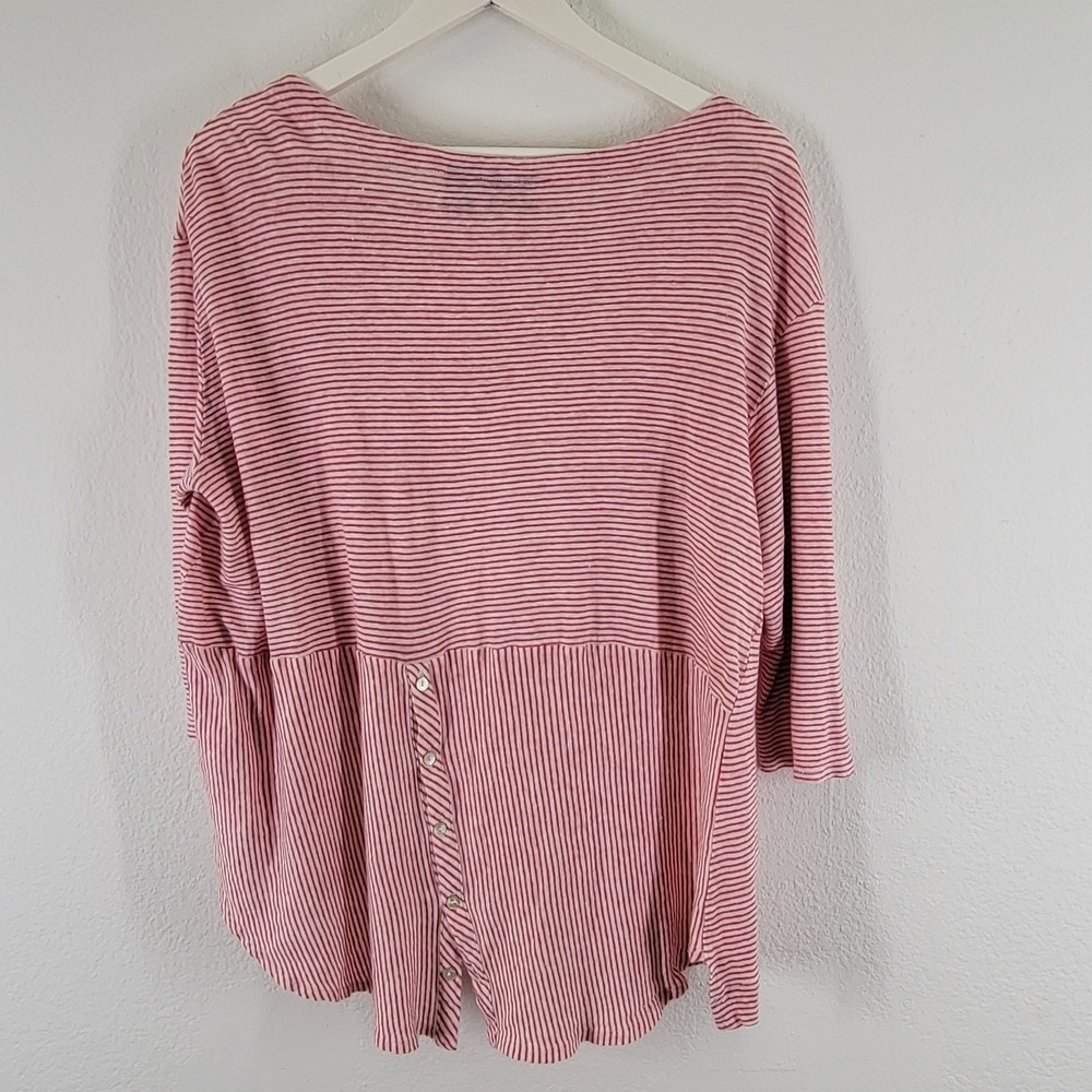 Adrienne Vittadini Linen Top Women 1X Red White Stripe‎ Button Back - Picture 3 of 8